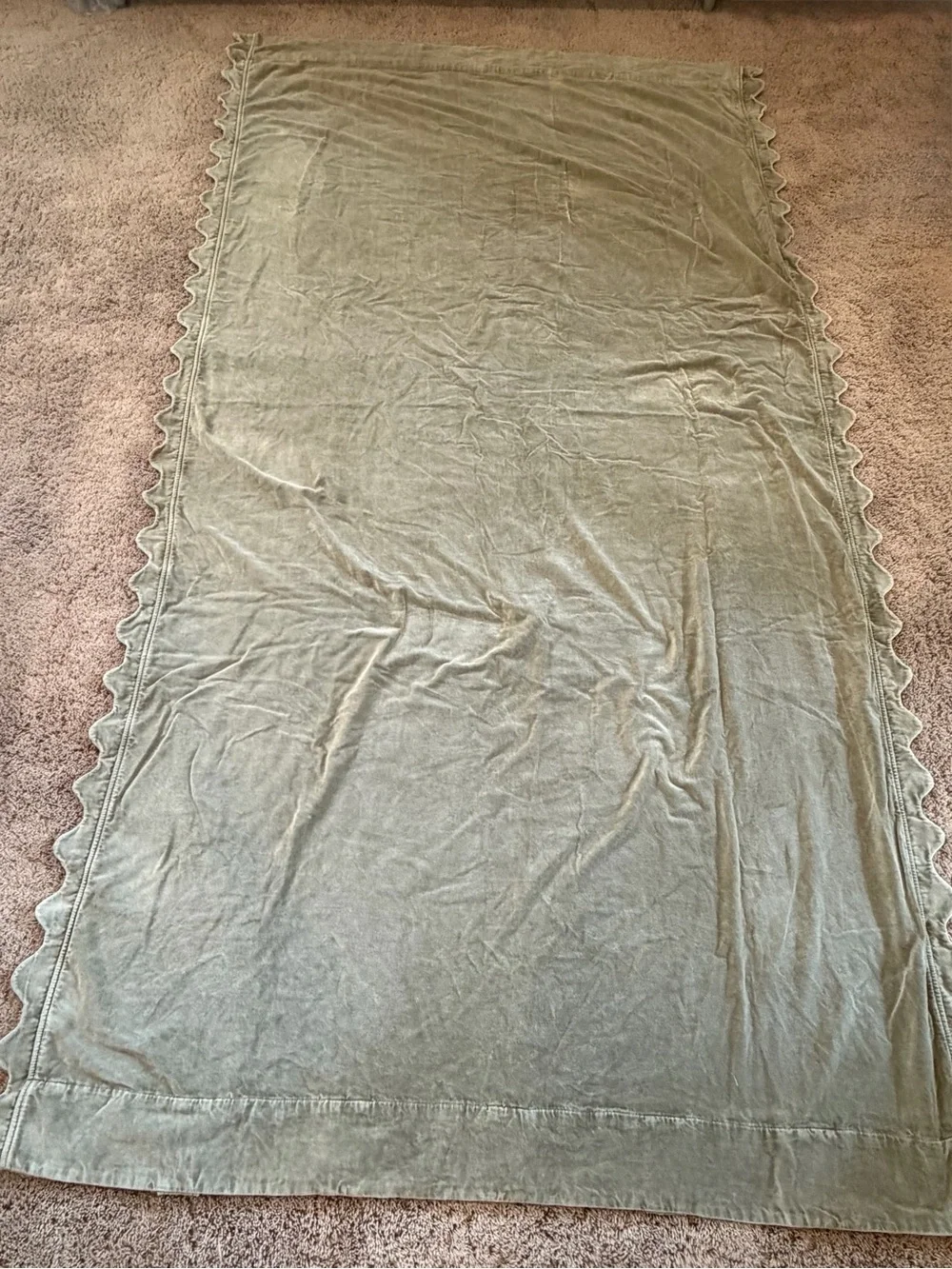 Anthropologie trova scalloped edge velvet curtain panel Olive green